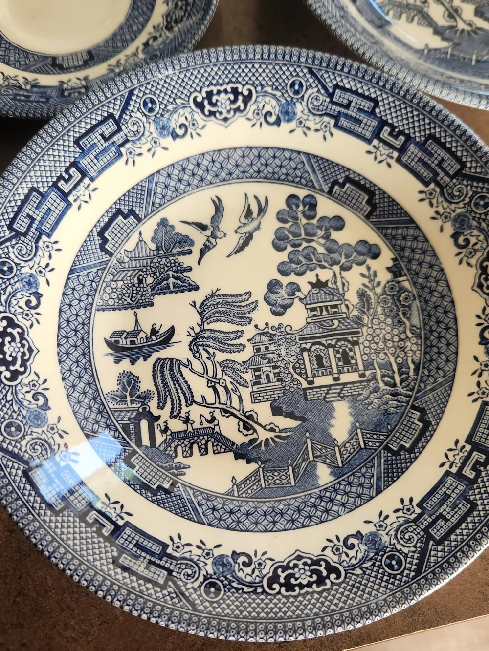 Vintage 18 Piece Blue Willow Churchill Stratfordshire England Dessert Set
